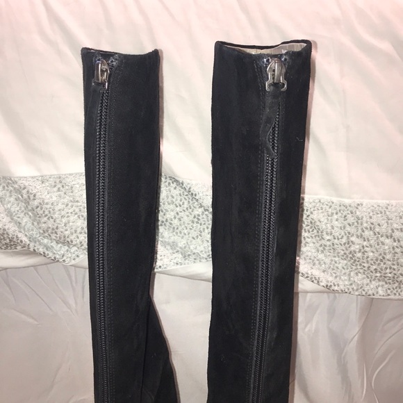 Black suede high heeled boots - Picture 2 of 6